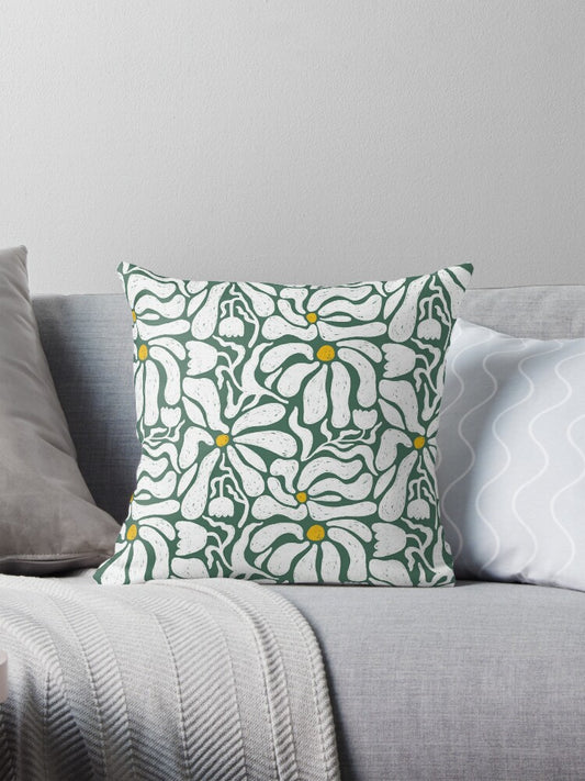 Dandy Flower Power Throw Pillow in Retro Green