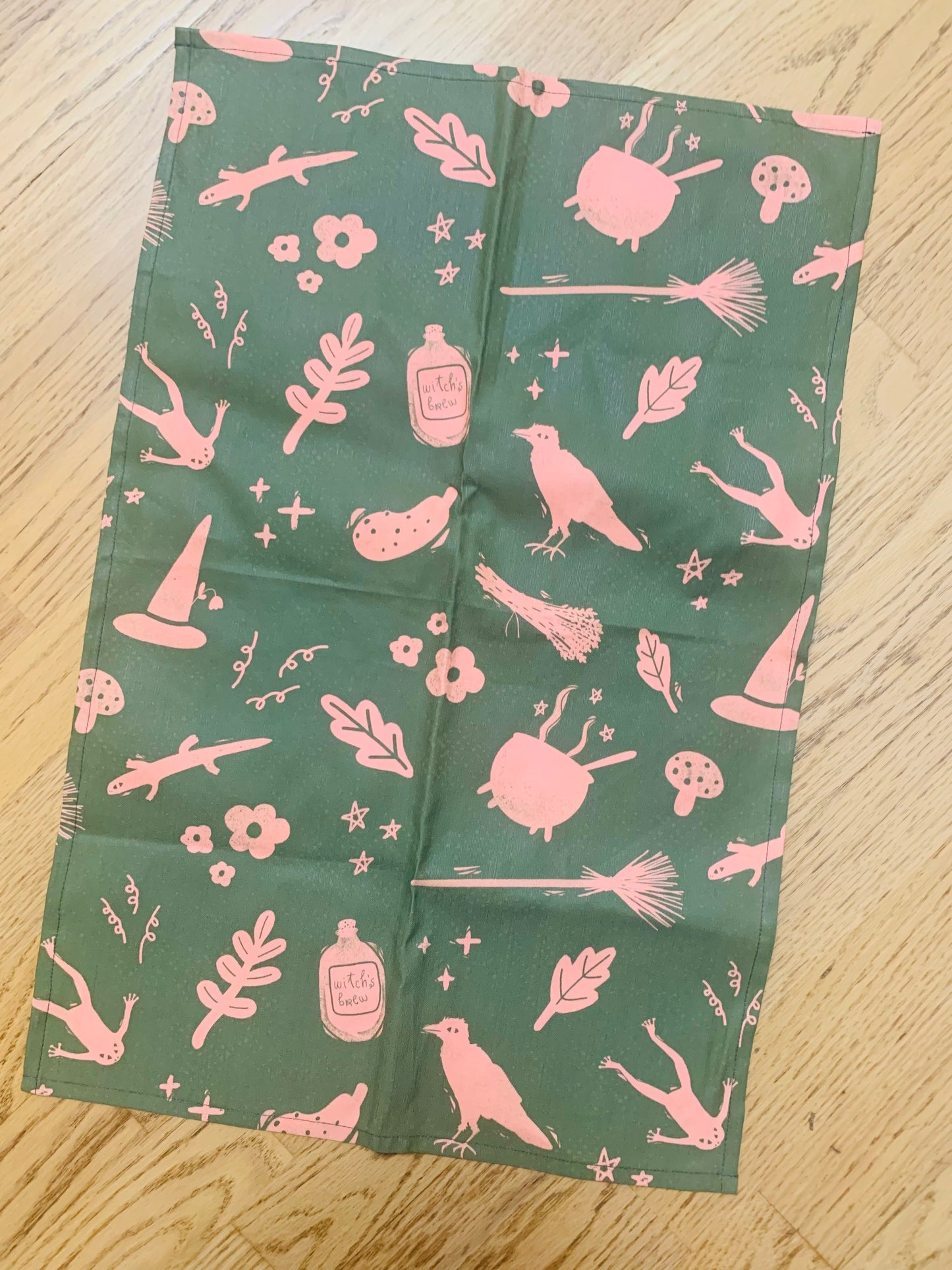 Witch’s Brew Tea Towel (in Punk Pink and Toad Green)