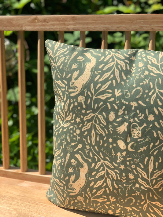 In the Garden Throw Pillow in Husk Yellow and Garden Green