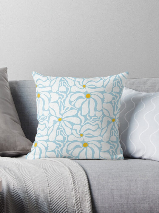 Dandy Flower Power Throw Pillow in Sky Blue